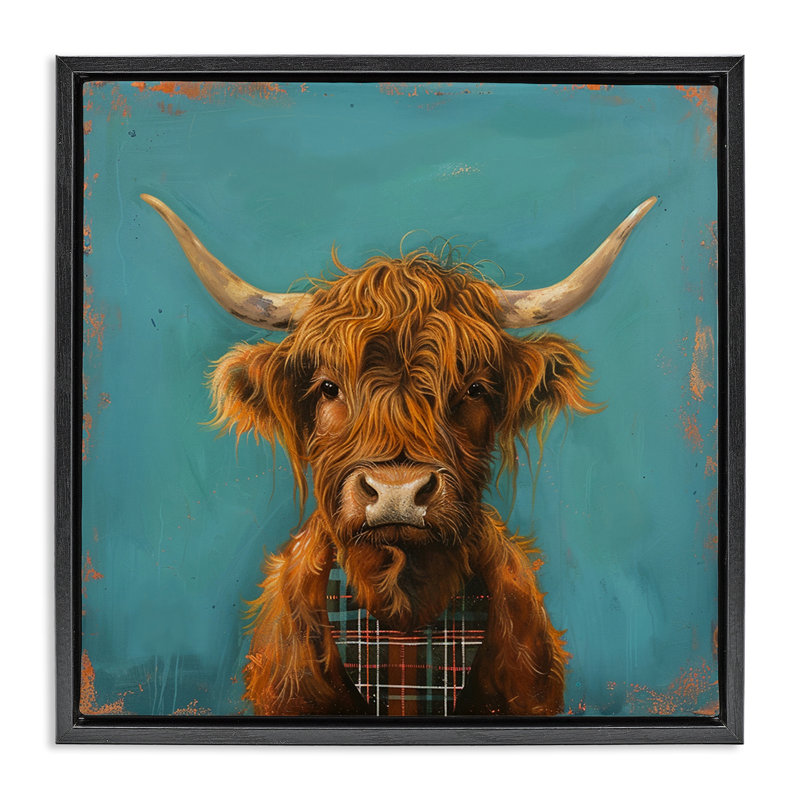  Art mural Highland Cow par LSR Design Studio, Cadre flottant noir de jais, H 18 po x l 18 po