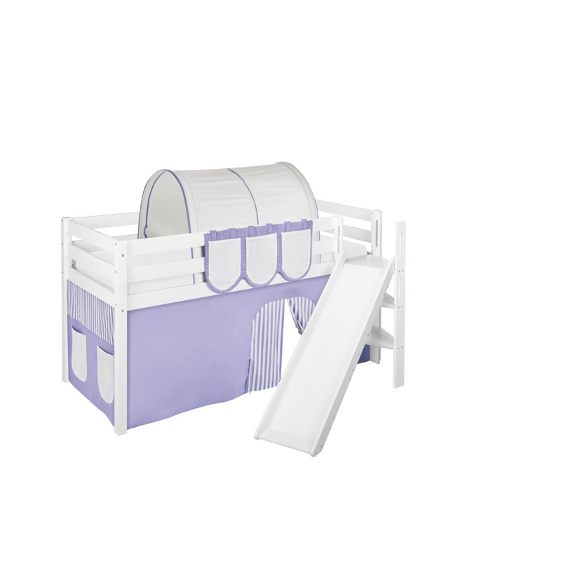 Jelle Mid Sleeper Bed with Curtain, European Single (90 x 200cm), Purple