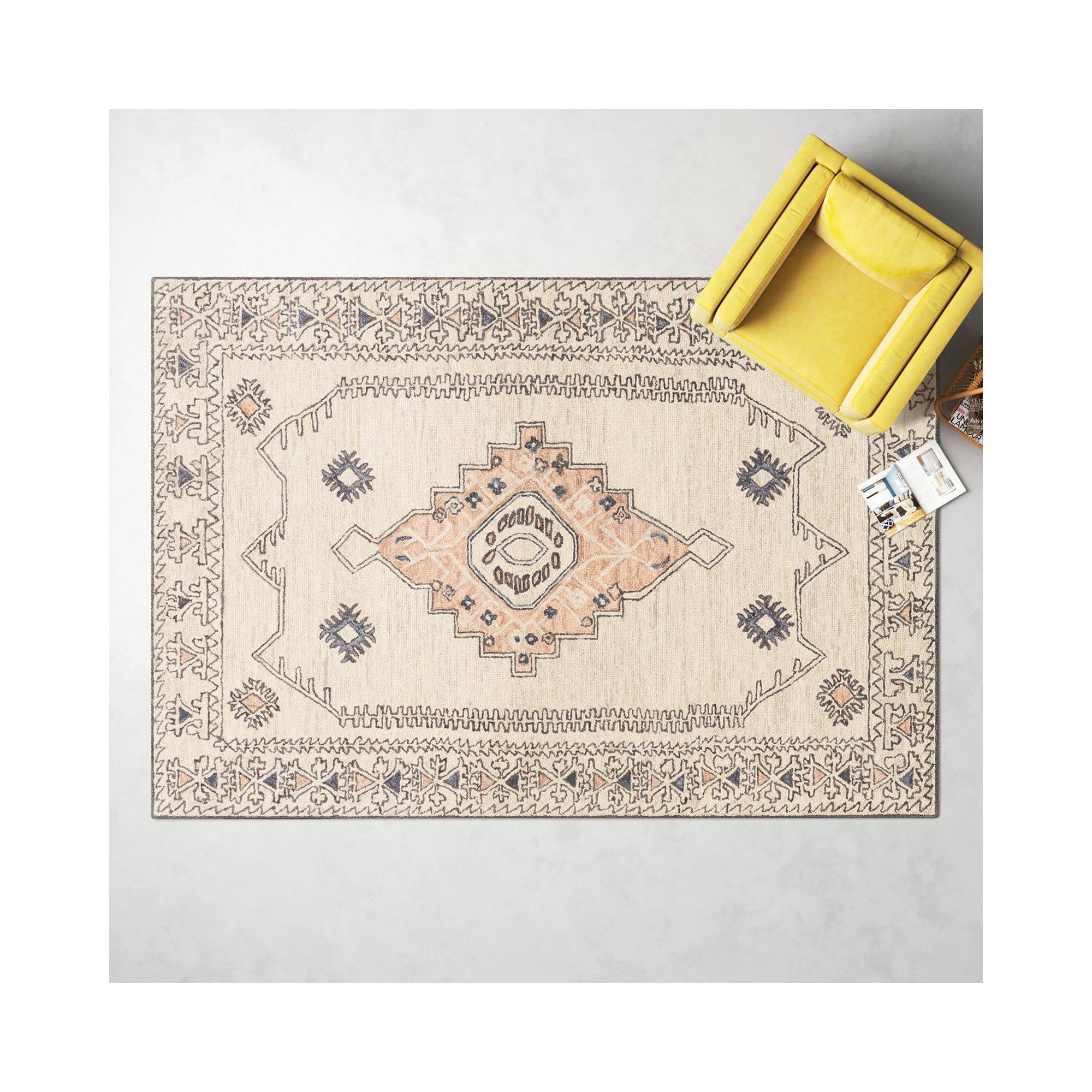 Moore Handmade Wool Beige/Ivory/Gray Rug, Rectangle 5' x 7'6"