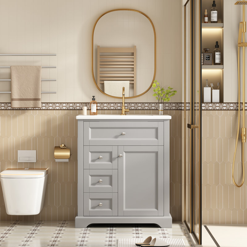 Single Bathroom Vanity with Ceramic Basin, Grey