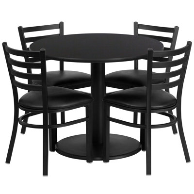 Ensemble de table ronde en stratifié 36 po avec base ronde et 4 chaises en métal Neelam