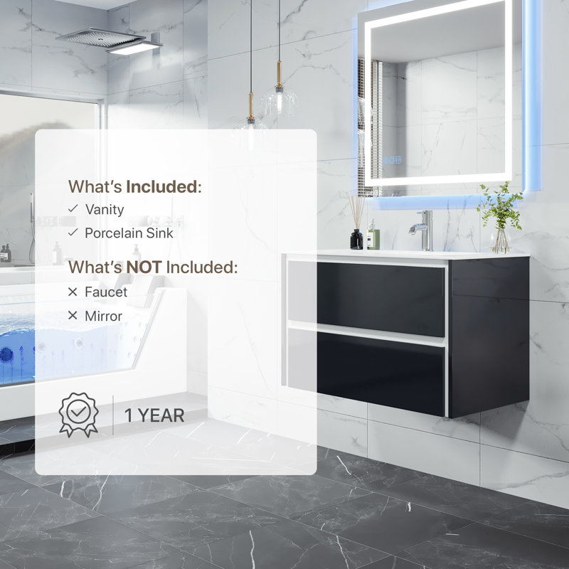 Ensemble de meuble-lavabo mural simple 32 po Amiyr, Gris foncé
