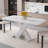 Modern Rectangle Dining Table, Stretchable, with Printed White Marble Table Top+MDF X-Shape Table Leg with Metal Base