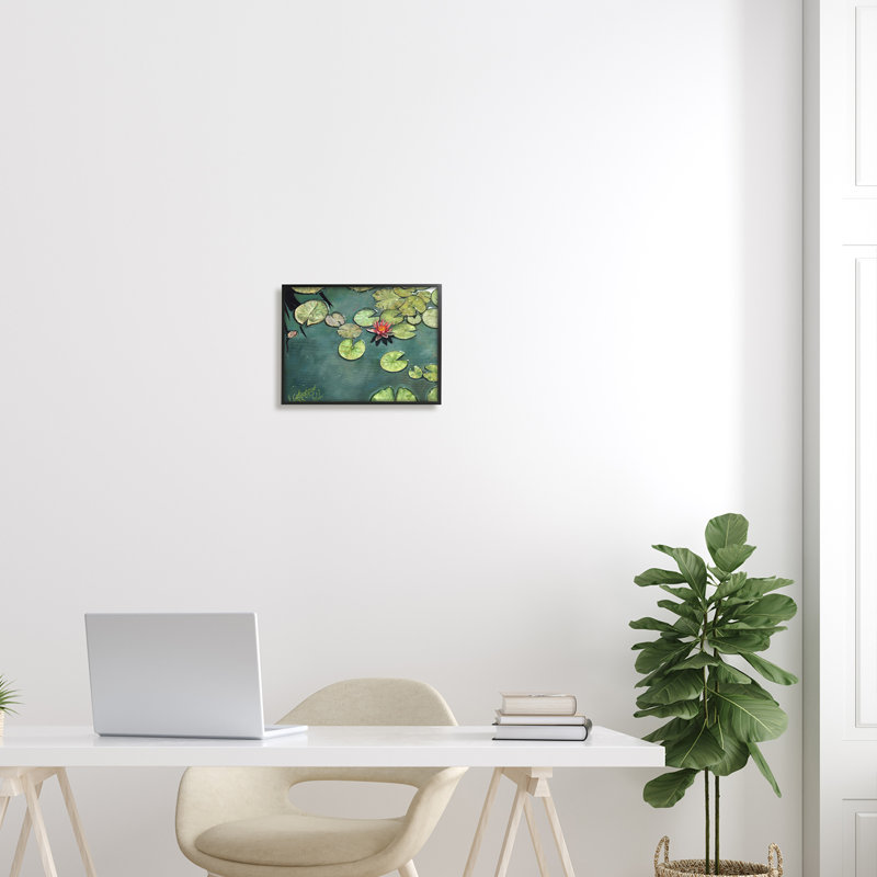 «Pond Lily Lotus Blossom Floating Peaceful Botanicals» par David Stribble - peinture à cadre flottant sur toile