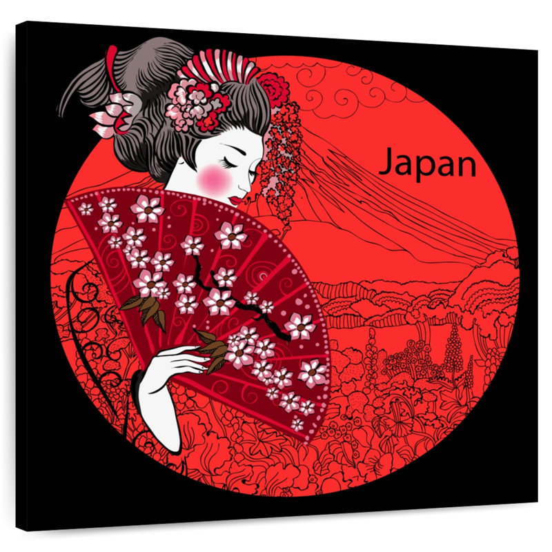 Geisha japonaise rouge, H 16 po x l 16 po