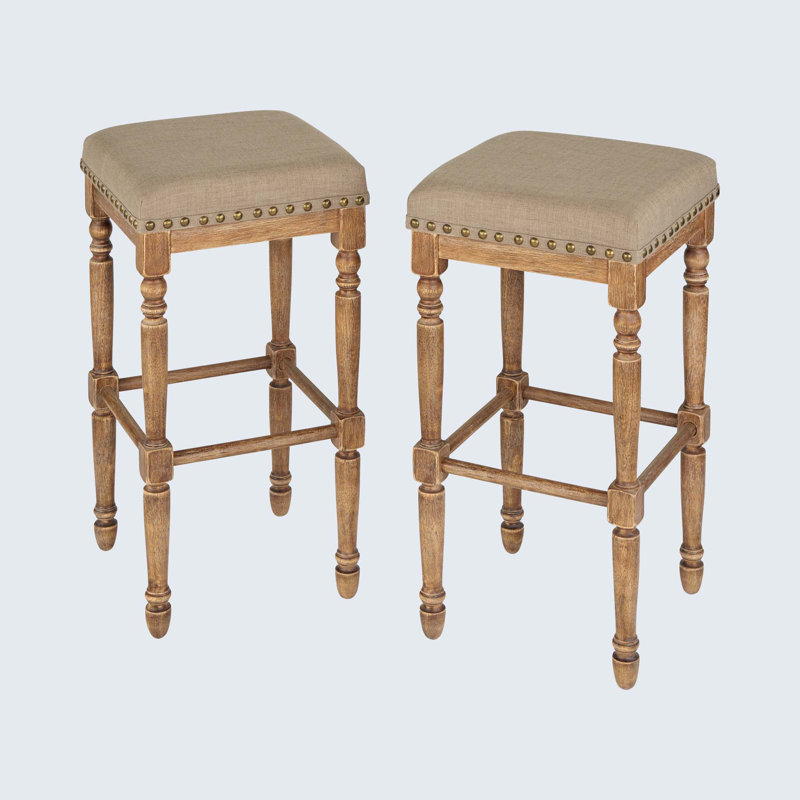 Tabouret de bar et de comptoir Asyiah, Bois flottant et tissu taupe, Tabouret de bar (avec siège à une hauteur de 31,