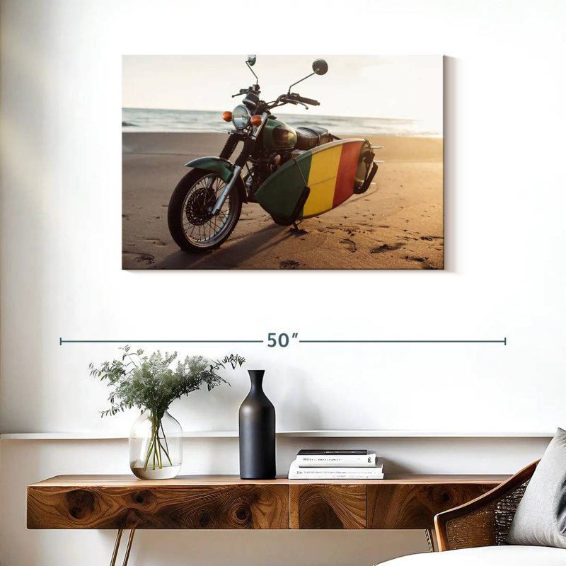 Mehar Motorcycle With Surfboard, 24" H x 36" W