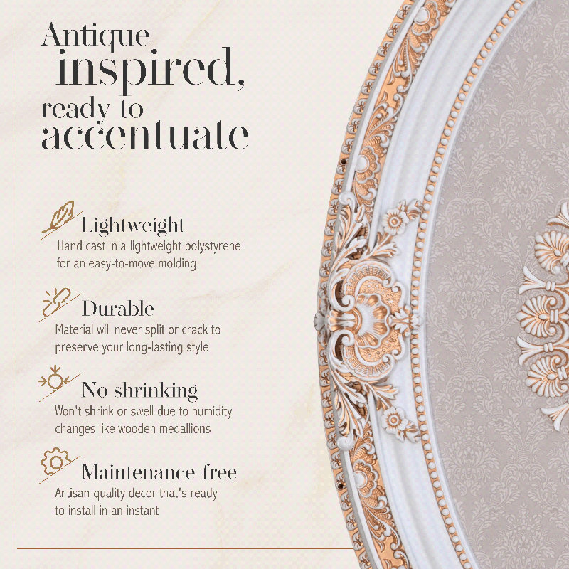 French Blanco Oval White and Gold Ceiling Medallion