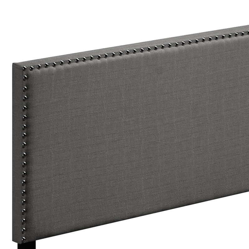 Grand lit avec panneau gris - Structure et repose-pieds confortable pour une fabrication en tissu d'ameublement confortable