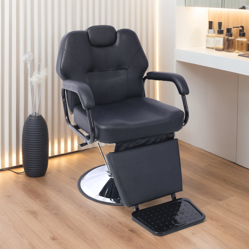 Heavy Duty Barber Chair With Reclining Back - High-Density Sponge, Stable Steel Base, Includes Cape