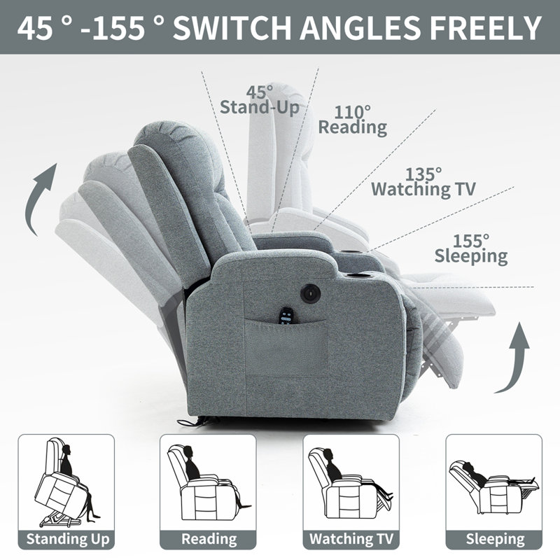 Fauteuil inclinable électrique Power Lift avec porte-gobelets, Gris