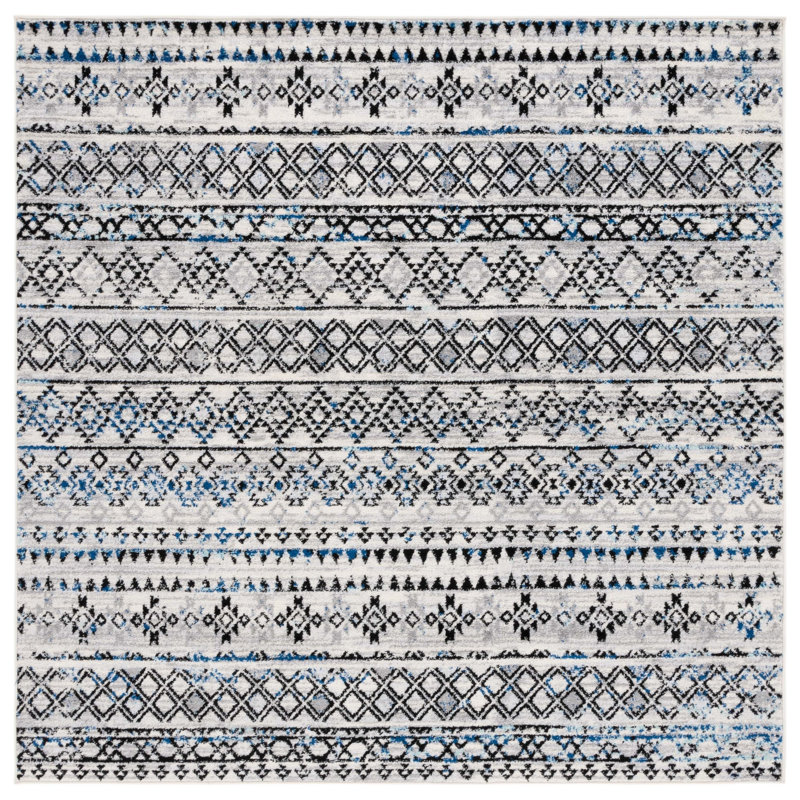 Tapis gris ivoire / bleu gris Sachiko, Carré 6 pi 7 po