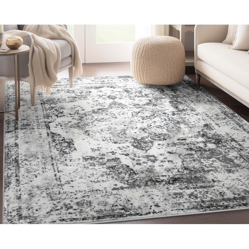 Tapis noir moderne Kazzandra Zazzle, Rectangle 5 pi 3 po x 7 pi 3 po
