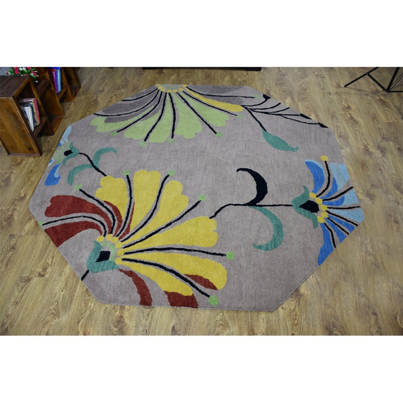 Styles Hand Tufted Wool Eco-Friendly Area Rugs - Octagon, Camel Color, Floral Modern Design, High Pile Thick Handmade Anti Skid Area Rugs for Living Room, Bed Room