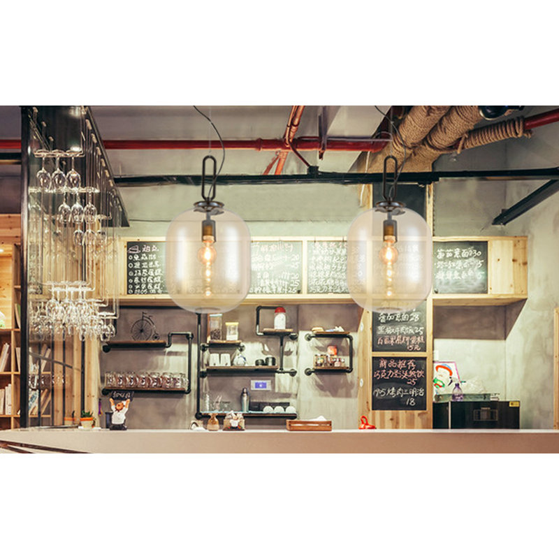 Luminaire suspendu en métal noir 1 lumière avec abat-jour en verre cognac, Cognac