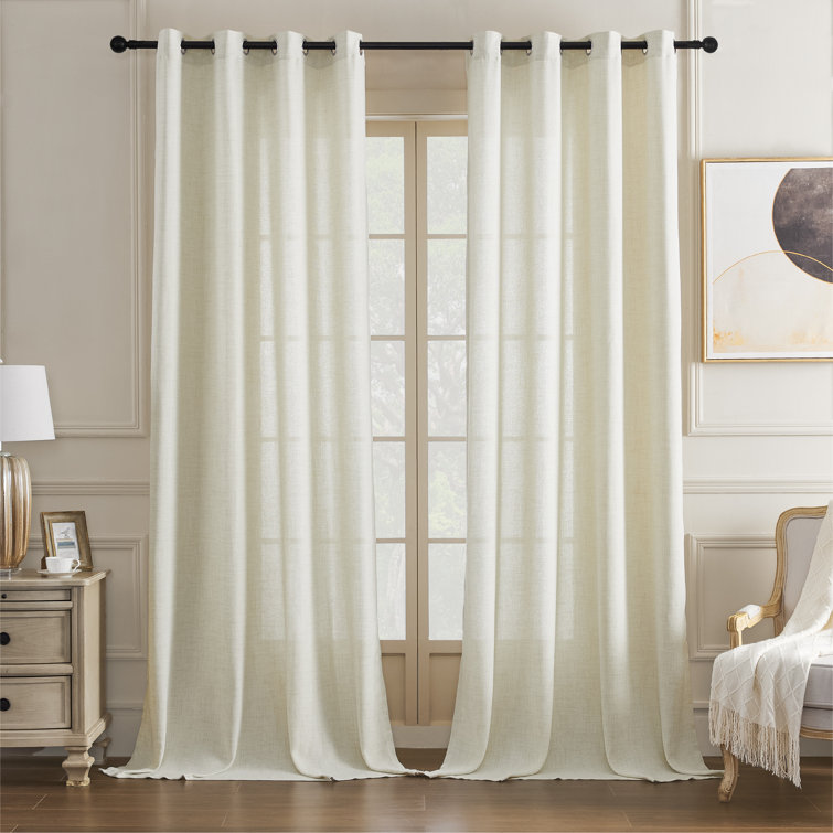 Light Filtering Semi-Sheer Faux-Linen Grommet Curtains 2 Panels Set