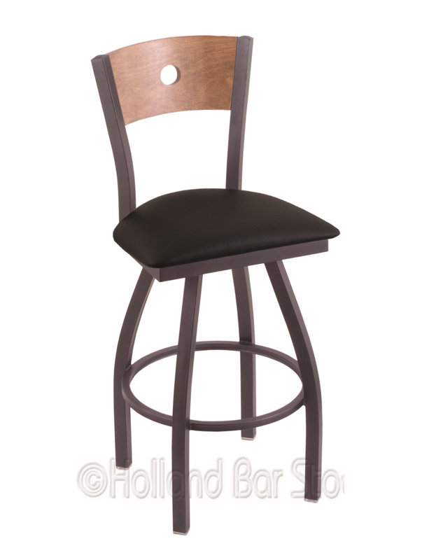 Tabouret de bar pivotant de 36" Lareau, Érable moyen, Vinyle noir, Étain