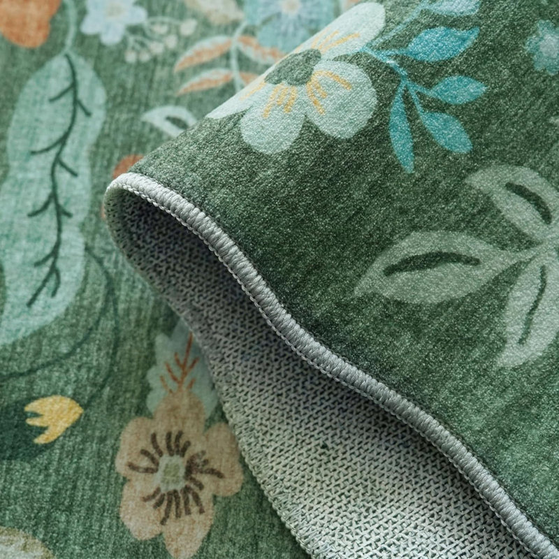 Floral Scalloped Kitchen Rug Non Slip, 2' x 5'