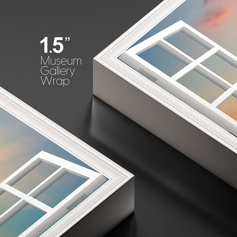 «Window Scenery Window Wall Art Tree in Sunset», reproduction d'art graphique sur toile tendue