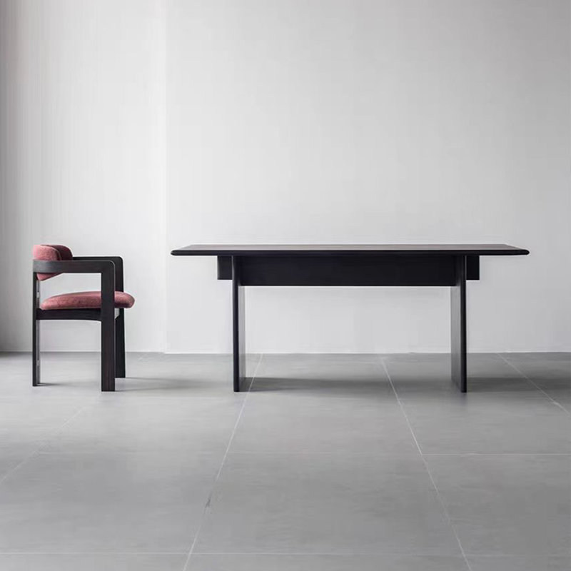 Solid Ash Wood Rectangular Dining Table., 29.53"H x 94.49"L x 35.43"W, Black