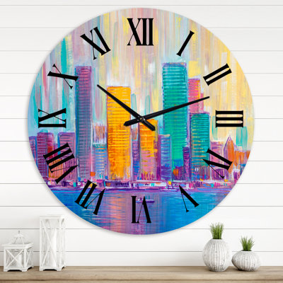 Paysage urbain de gratte-ciels dans Modern City VII - Horloge murale moderne