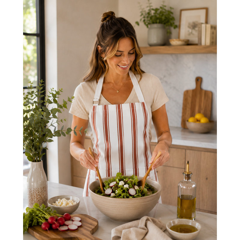Tablier de cuisine en coton rayé - Bandoulière réglable, tablier de cuisine léger avec poche avant pour la cuisson, la cuisine et un usage quotidien