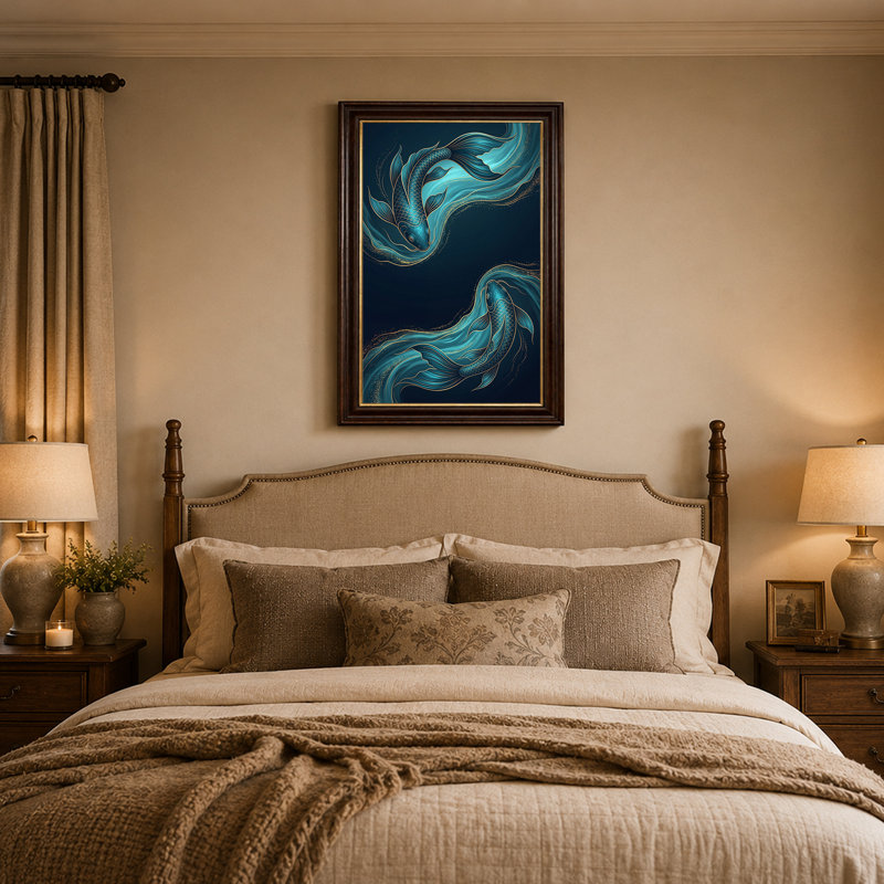 Art mural sur toile bleu sarcelle Koi, H 18 po x l 12 po