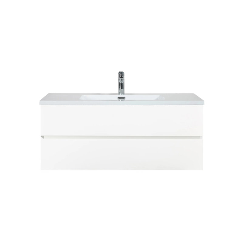 Villano 48 po L x 19 po P 2 tiroirs Meuble-lavabo autoportant avec évier simple et Comptoir en Polymarbre blanc, Blanc