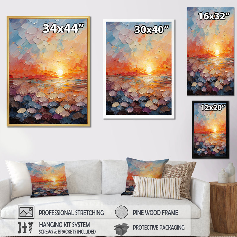 «Coastal Harmony Dreamscape Sunset I», reproduction sur toile, Cadre doré simple, H 44 po x l 34 po x P 1,5 po