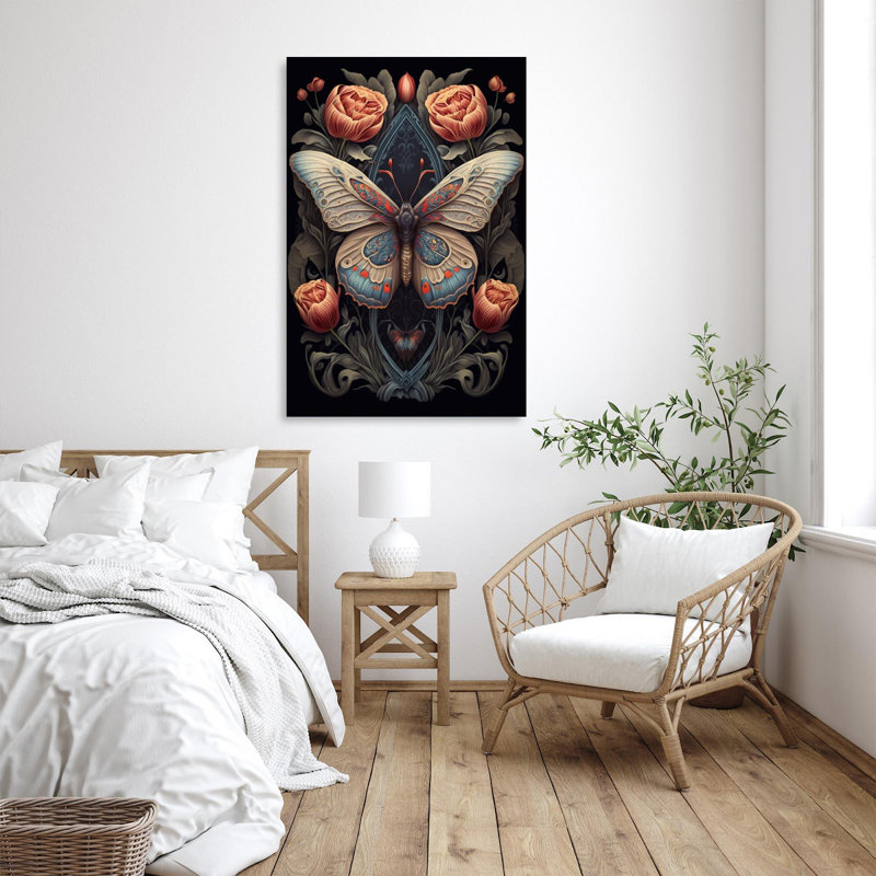 Coquelicots et papillons, impression sur toile tendue, H 20 po x L 16 po x l 1,25 po