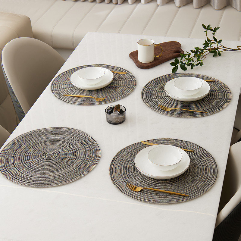 Ensemble de 4 napperons ronds tressés tressés pour table de salle à manger 15 pouces (gris), Gris