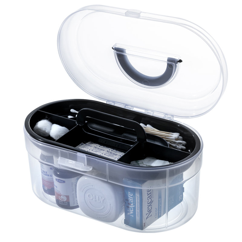 Panier de rangement ovale transparent avec plateau noir
