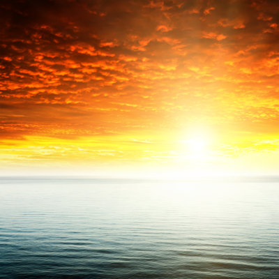 Coucher de soleil rouge et mer sombre - peinture sur toile tendue