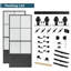 Portes de grange doubles coulissantes en métal et verre 3/4 Lite avec trousse de quincaillerie d'installation et fermeture en douceur (deux pièces de portes)-114985614-114985618