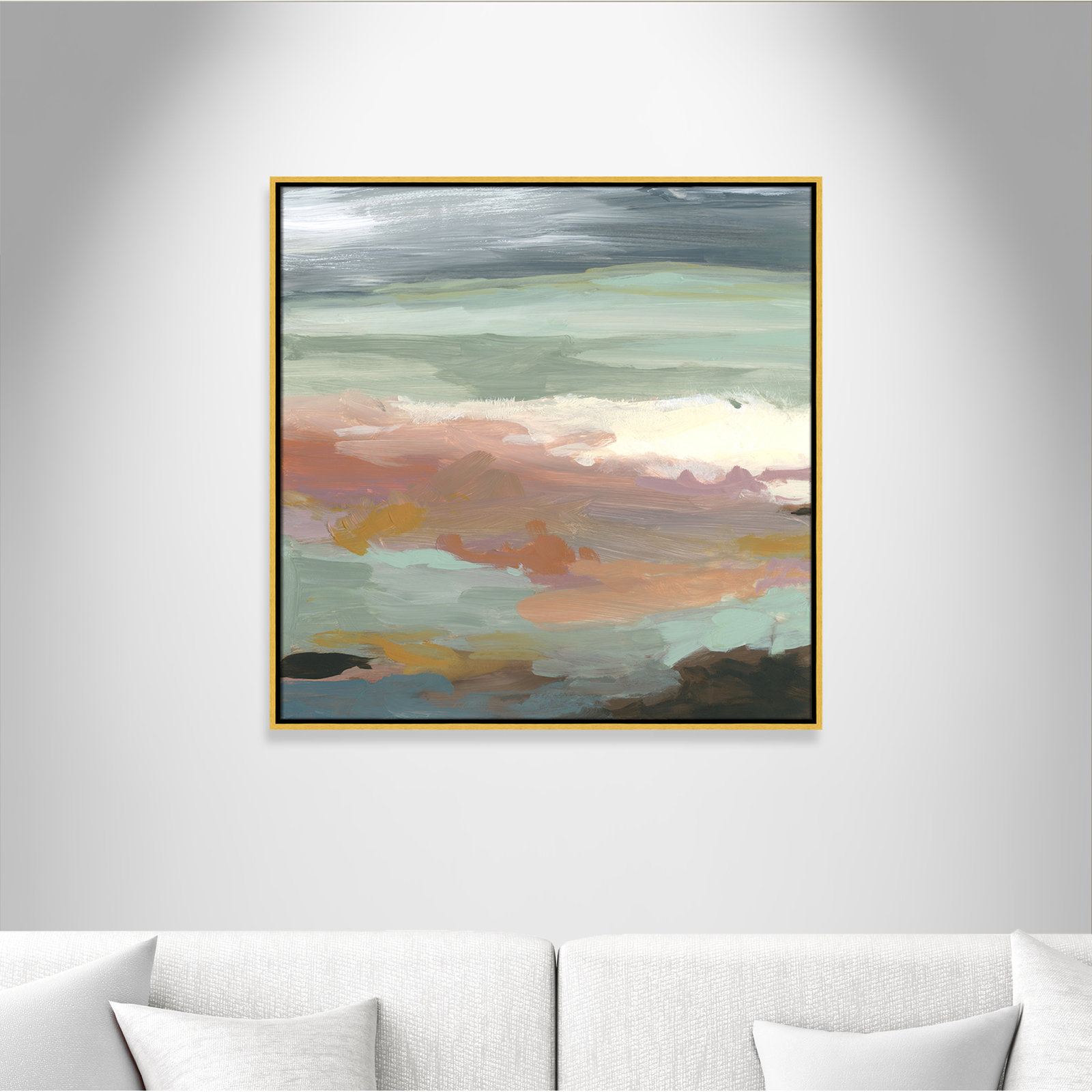 Bingham "Ocean Bluffs" Painting by Carol Robinson, Picture Framed Canvas, 31.5" H x 31.5" W, Gold