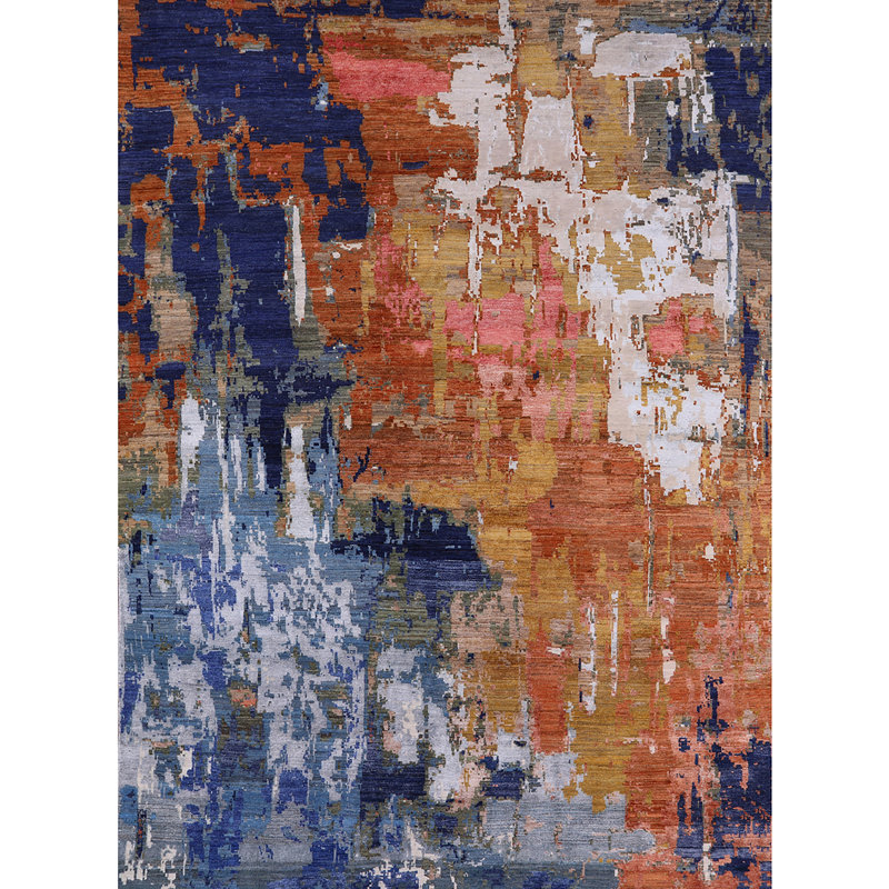 Tapis abstrait bleu / rouge / beige Burnettsville, Rond 7 pi