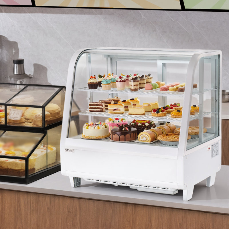 Vitrine réfrigérée, vitrine de comptoir à pâtisserie de 3,5 pi³ / 100 L, réfrigérateur à gâteau commercial à 2 niveaux avec éclairage DEL, refroidissement TURBO, refroidissement à l'air sans givre, pour la boulangerie et la pâtisserie