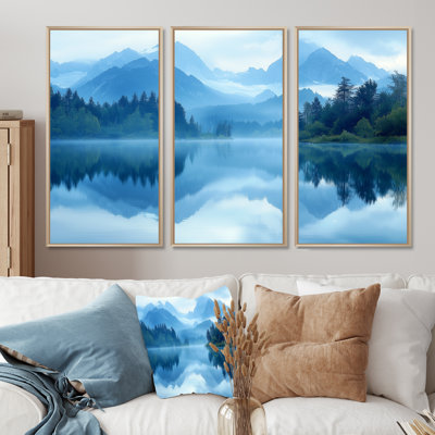 «Mountain Lake Silent Reflections III», art mural montagnes - ensemble de 3