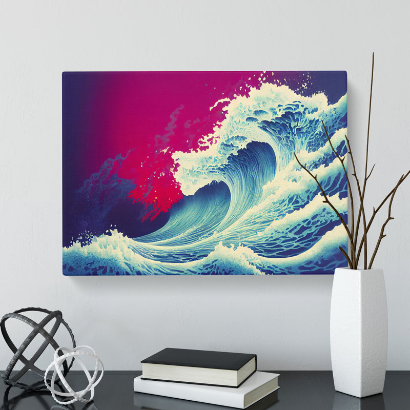 XXX-H1022-WF-5319X Japanese Wave - Wrapped Canvas Painting, 35cm H x 50cm W x 3cm D
