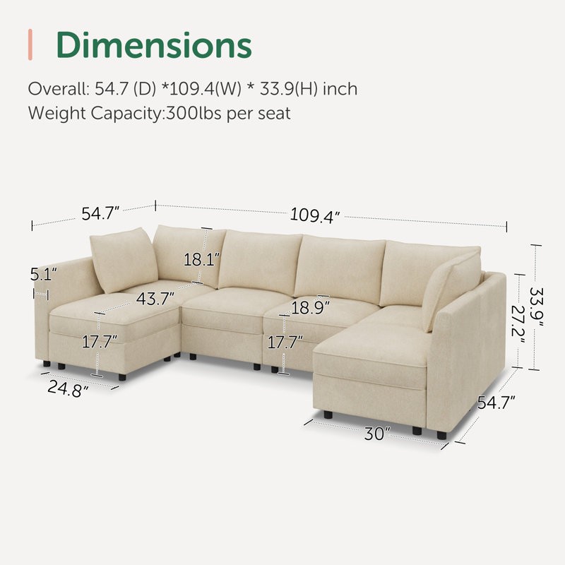  Canapé modulaire rembourré en U avec siège de rangement beige, Polyester beige