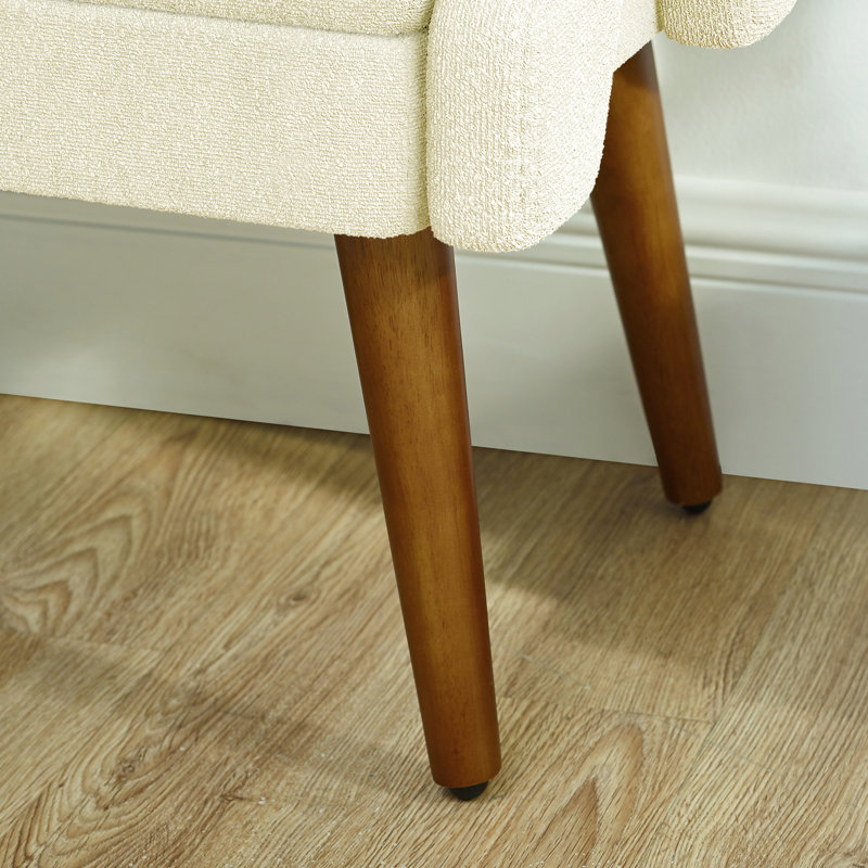 Banc de salon moderne, fabriqué en tissu bouclé, avec coussin moelleux, accoudoirs géométriques irréguliers et pieds en bois de caoutchouc, convient aux salons, aux chambres et aux entrées