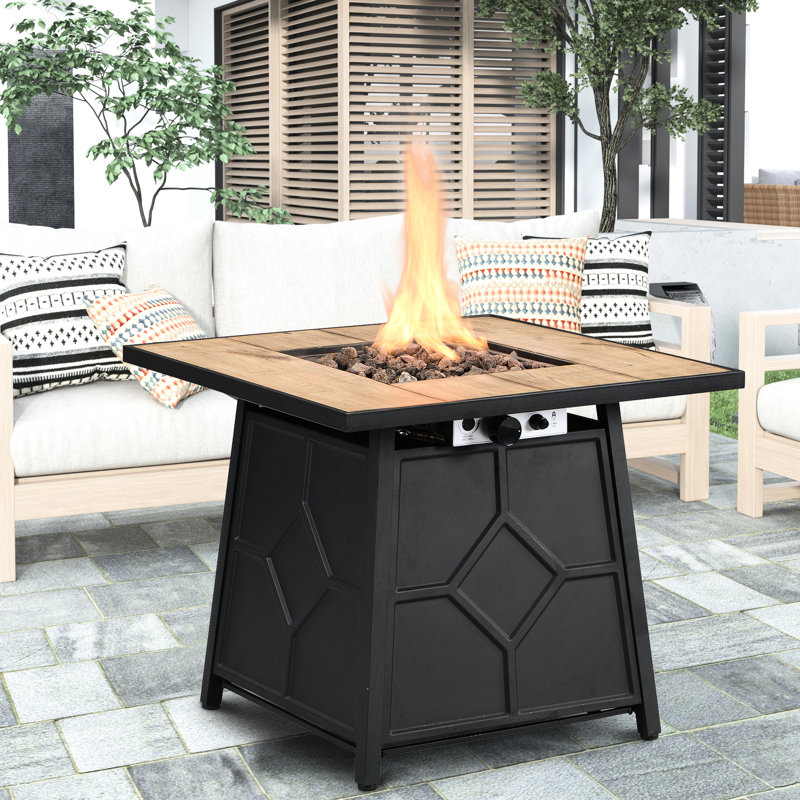 Table de foyer d'extérieur au propane de 28 pouces avec couvercle imperméable 40 000 po, brun, + fer à repasser, facile à assembler, table de gaz d'extérieur à allumage automatique, bureau de carrelage pour l'ambiance
