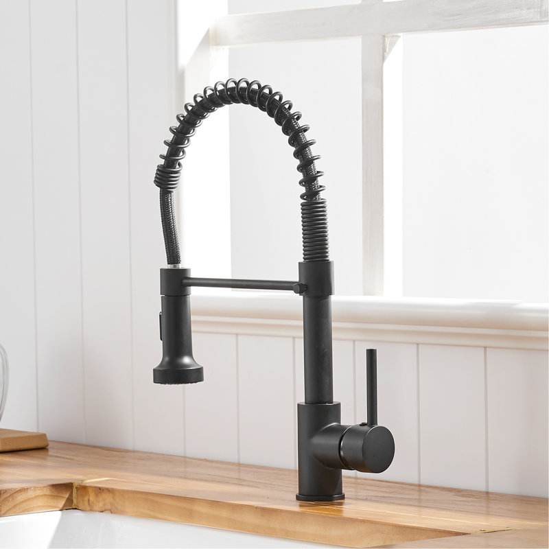 Single Handle Black Kitchen Faucet With Pull-Down - , Easy To Clean, Control Water Temperature And Flow Pull Down In Lever Control, Brass Body, Stable