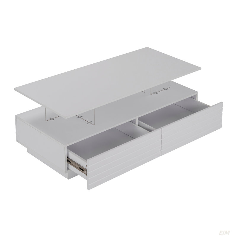47.2" Rectangular LED Lights Coffee Table With 2 Drawers, White