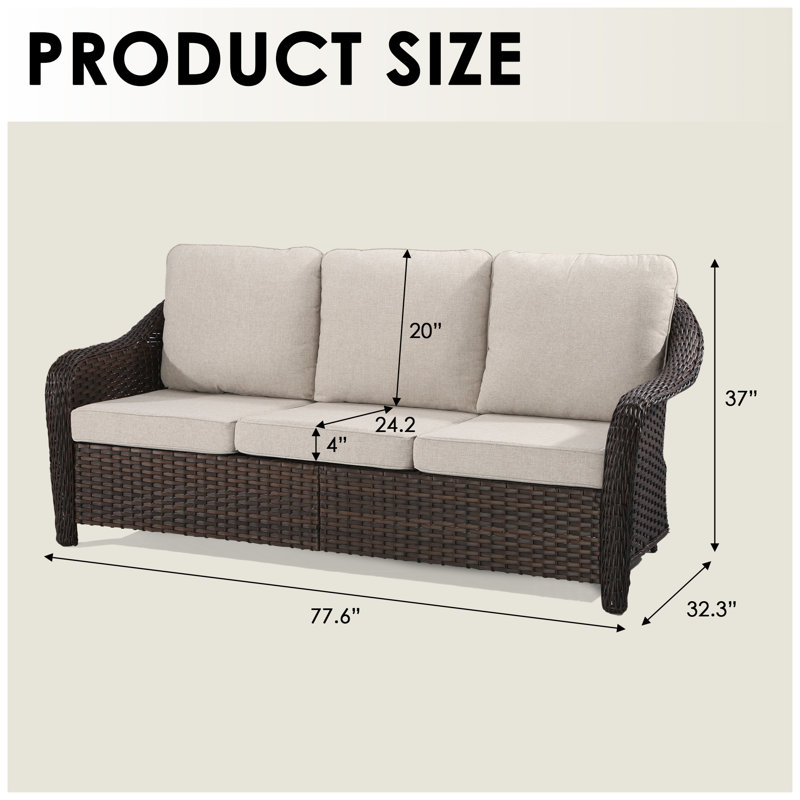 Polyethylene (PE) Wicker Outdoor Patio Sofa, Beige