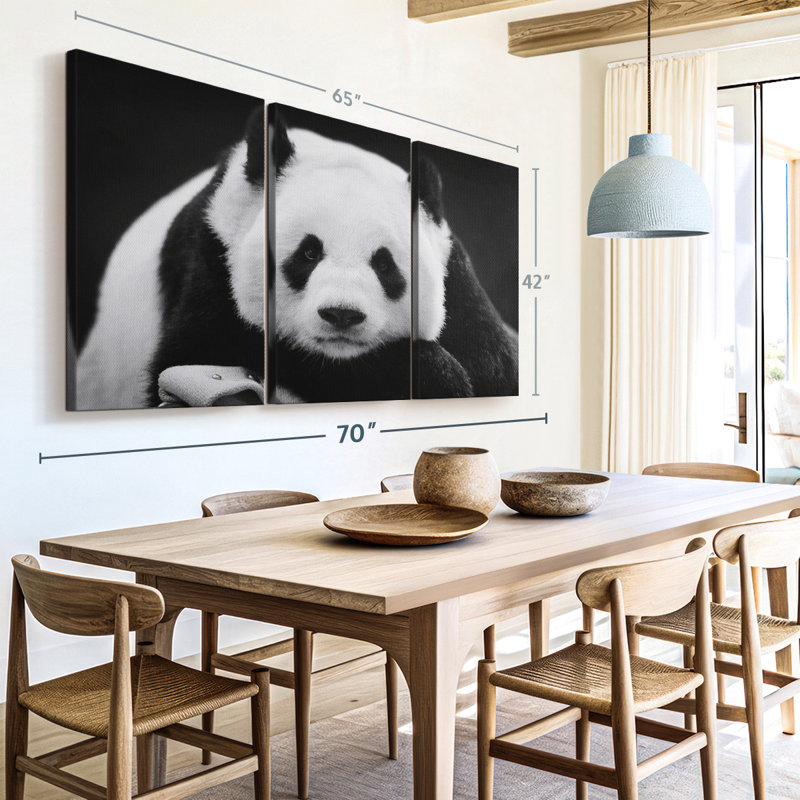 «Panda noir et blanc», 3 pièces sur toile, H 42 po x l 65 po x P 1,25 po