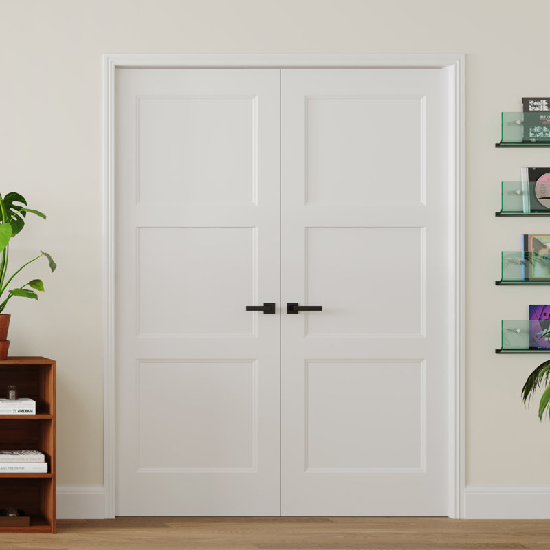 Ensemble de porte double 3 panneaux intérieurs moulés Shaker Core Core, 64 po x 80 po