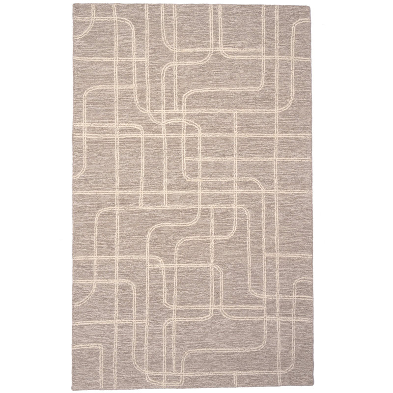 Jaterion Performance Hand Tufted Wool Geometric Indoor Rug, Rectangle 5' x 8'