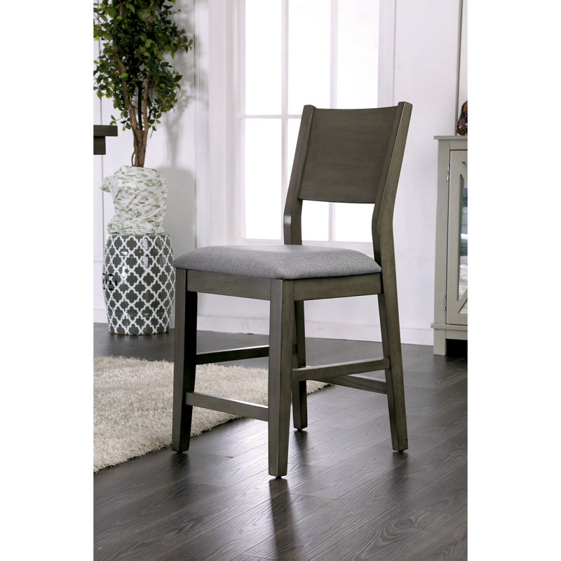 Chaises de salle à manger à hauteur de comptoir grises et contemporaines grises avec tissu rembourré, dossier à panneau, bois massif, chaises glamour et mise à niveau de l'atmosphère polie
