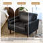 Fauteuil club capitonné à accoudoirs carrés en similicuir avec 2 coussins-1509266299